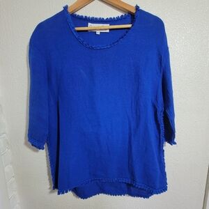 Organic Rags Italian Linen Cotton Raw Hem Tunic sz XS/S Cobalt Blue